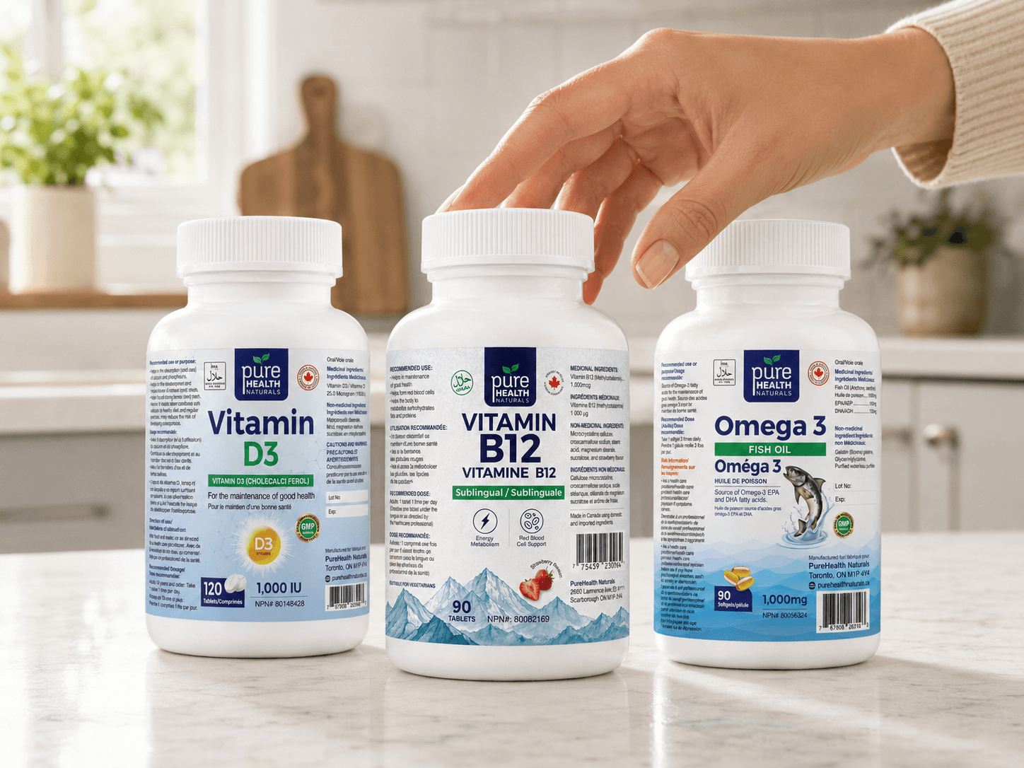 Pure Health Naturals products arranged as part of an everyday wellness routine